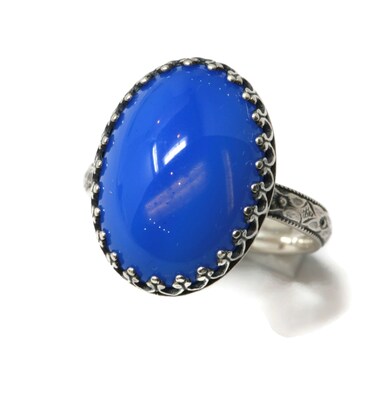 18x13mm Sapphire Blue Czech Glass 925 Antique Sterling Silver Ring by Salish Sea Inspirations - image1